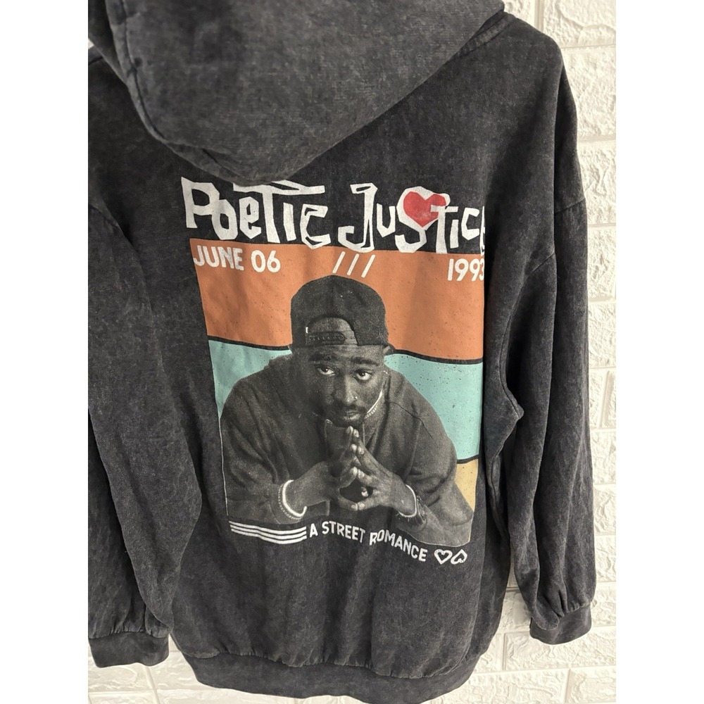 CHEMISTRY WOMENS HOODIE SWEATER SIZE MEDIUM POETIC JUSTICE 2 PAC ACID WASH‎ GRAY - Picture 4 of 9